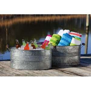  Galvanized Metal Oval Tub w/Handle Nested Set of 2