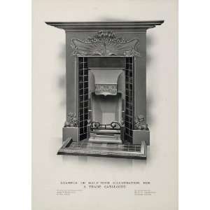  1904 Print Victorian Gas Fireplace Mantel Hearth NICE 