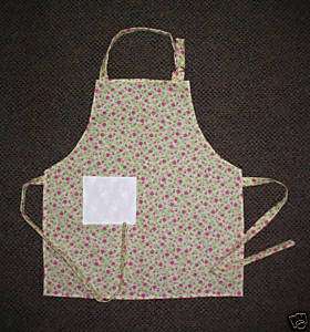 Handmade Childrens bib apron Green with Pink Roses  