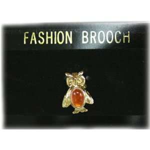   Gold Owl Pin with Amber Gemstone   Fashion Brooch Toys & Games