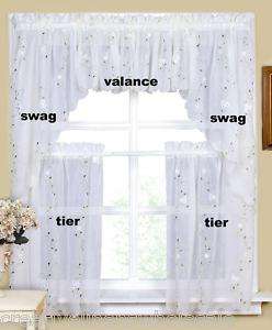 Daisy Embroidery Kitchen Curtain Set C Ivory 5PCS 36 T  