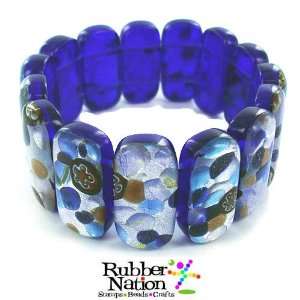  Millefiori Glass Beads Bracelet Peacock Foil 7 DK BLUE Sm 