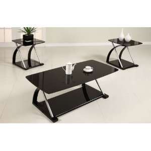   Frame Accasional Table with 2 End Tables Smoky Glass in Black Finish