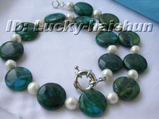 natural coin green malachite white pearl necklace