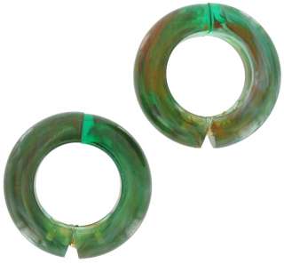 Italian Marbled Green Brown Plastic Clip Hoop Earrings  