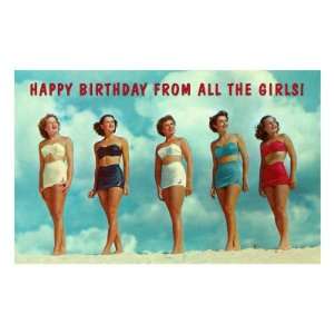 Happy Birthday from all the Girls, Bathing Beauties Vintage Art 