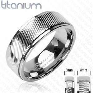    Solid Titanium with Diagonal Pin Stripe Band Ring   Size5 Jewelry