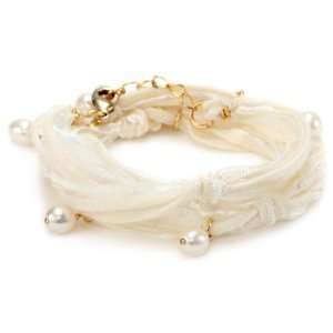  Ettika Vintage Ribbon Cream Wrap Bracelet Gold Pearl 