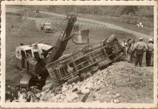 1940s Lima Paymaster Type 34 Power Shovel Turning over Wrecked Truck 