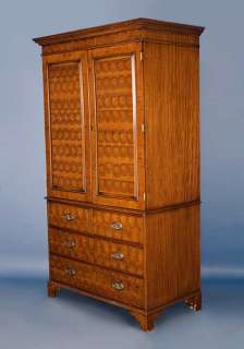 English Antique Style Yew Oyster Linen Press Cabinet  