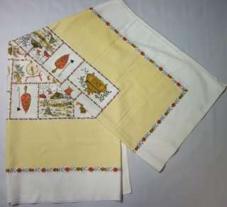 Vintage LINEN Cotton Tablecloth 64x52 Yellow White 60s 70s  