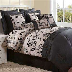 Aurora 8 PC Luxury Flocked Comforter Set / Queen / Chocolate Blue 