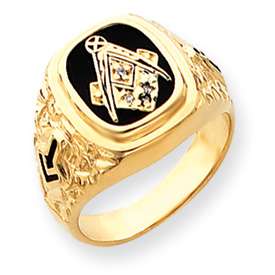 14K Yellow Gold Diamond Mens Masonic Ring 12.6g sz10  