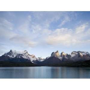 Horns on Right, and Big Paine on Left Seen from Lago Pehoe, Patagonia 