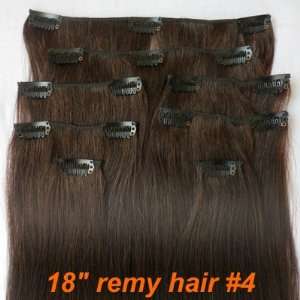    18 Remy Clip In Human Hair Extensions #4 Medium Brown Beauty