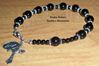 Mens Black Onyx Rosary Bracelet ~ 8 1/2  