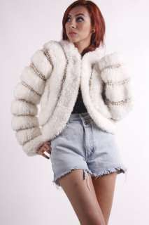 Vtg 80s Avant Garde Faux SHAGGY FUR White knit Crochet SWEATER mini 