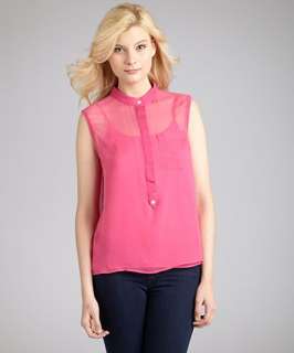 ADAM shocking pink silk sleeveless button front blouse