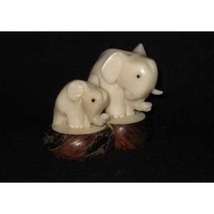  Ivory Elephant Family Tagua Nut Figurine Carving, 3.2 x 2 