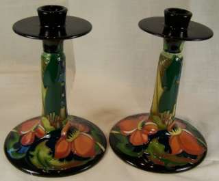 Moorcroft pair candlesticks Ryden Fields 850/7 Mint 19cm / 7.5 high 