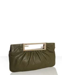 Fendi green leather cutout handle clutch  