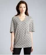 Cynthia Rowley grey spotted cotton v neck oversize t shirt style 