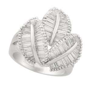   Baguette Cut Stone Palm Tree Leaves Ring with Gift Box Jewelry