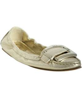Christian Dior gold metallic leather buckle detail flats