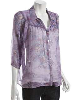 Heartloom lilac silk chiffon Stella floral button front blouse