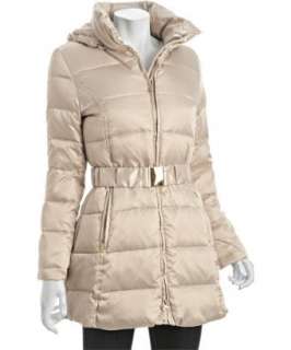 Laundry by Shelli Segal ice gold quilted down belted hood coat 