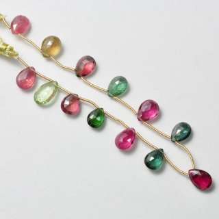 Nigerian Tourmaline Faceted Pear Briolette Beads 7  