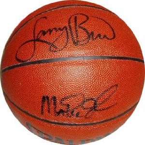  Larry Bird and Magic Johnson Dual Autographed Spalding 