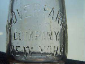 CLOVER FARMS NEW YORK Logo Embossed Vintage Milk Bottle  