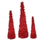 Set3 Prelit Cone Shaped Glittered Trees by Valerie GOLD  