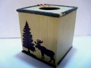 ALPINE RETREAT Tissue Box Rustic North Woods Look Moose Fir Trees 