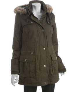 DKNY fatique cotton faux fur hooded anorak jacket   