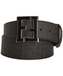 Fendi black zucca leather logo buckle belt  