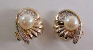 Vintage PANETTA Faux Pearl & Pave Rhinestone Earrings  