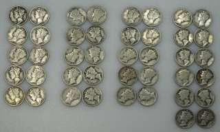 Mercury Dimes $4.20 face value mixed dates 90% silver circulated US 