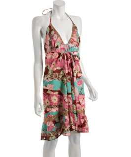 Vix Swimwear pink floral Madison wrap coverup halter dress   