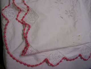 Sheet Pillowcases Vintage Pink Crochet Edge Pink  