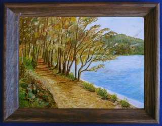 FRAMED OIL PAINTING AUTUMN ALONG FRENCH CANAL OLD  