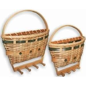 Rustic Hand Crafted Mail & Key Holder Baskets with Pegs & Pine Trees 2 