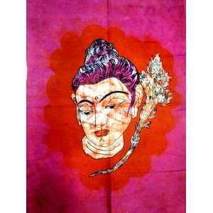 Lord Buddha Head Cotton Indian Fabric Art Tapestry Batik Painting Wall 