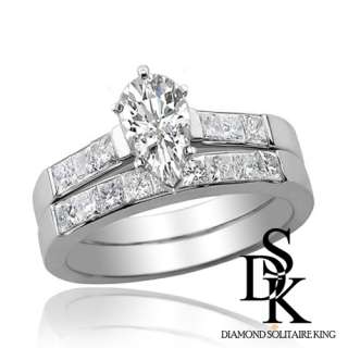 Diamond Bridal Wedding Set Ring 2.10 Ct Pear 14K Gold SI1 Caillen 