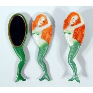    Handpainted Green Mermaid Hair Brush Mirror Set (Set of 2) Beauty