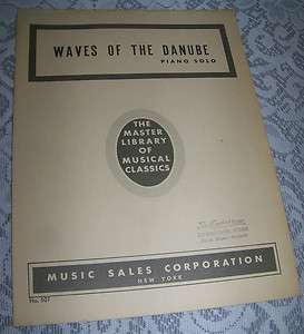 Vintage Old Paper Sheet Music WAVES OF THE DANUBE Piano Solo No. 507 