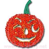 Pumpkin JACK O LANTERN Rhinestone Brooch Pin NEW  
