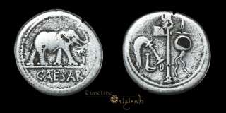 JULIUS CAESAR ELEPHANT ANCIENT ROMAN SILVER DENARIUS COIN 024599 