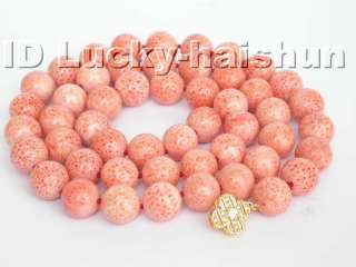 NATURAL 14MM ROUND PINK CORAL NECKLACE 29  